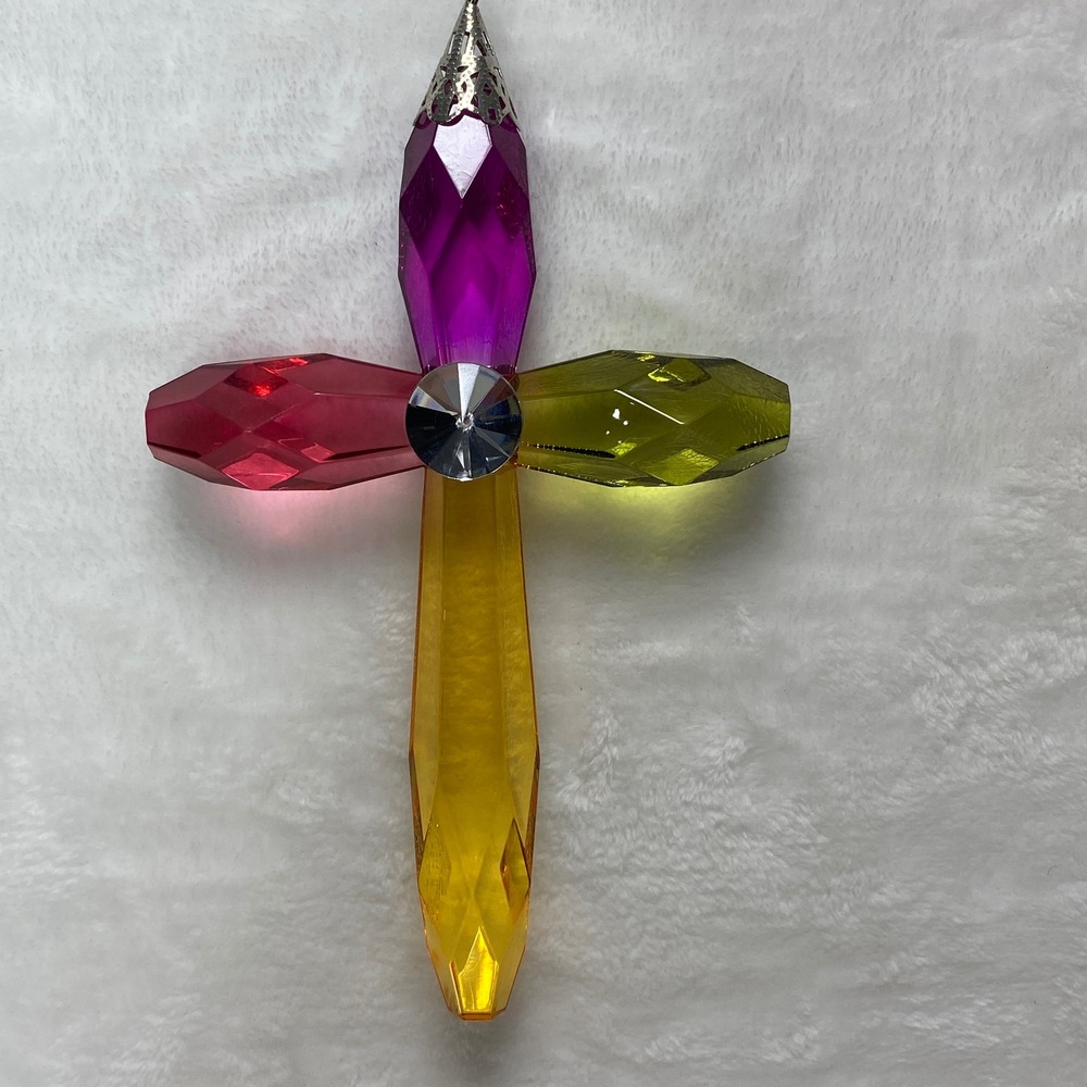 Multi Color Ganz Crystal Expressions Cross Christmas Ornament Suncatcher - Picture 8 of 13